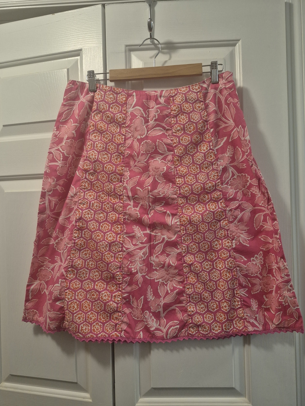 Live a Little Pink Floral & Geometric A-Line Skirt Sz 12